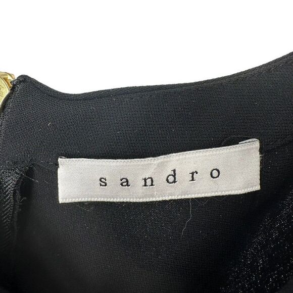 Sandro Paris Dress Black Mini Peplum Flutter Cap Sleeve Fitted Sexy Classic Chic - Picture 7 of 9